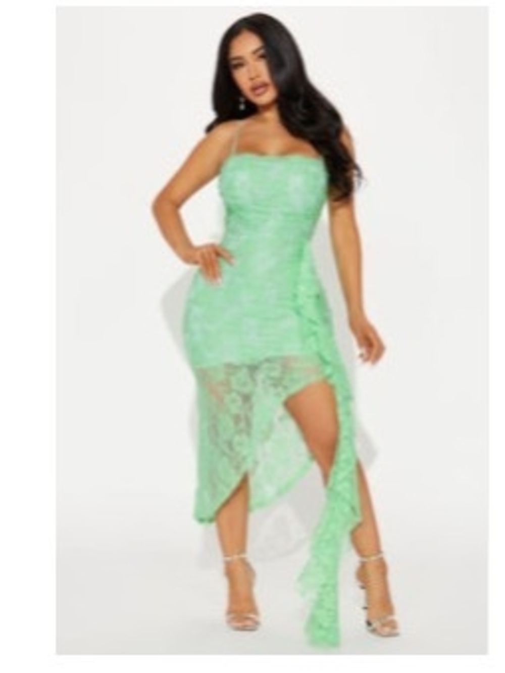 Fashion Nova Mint Green Lace High-Low Strapless Dress